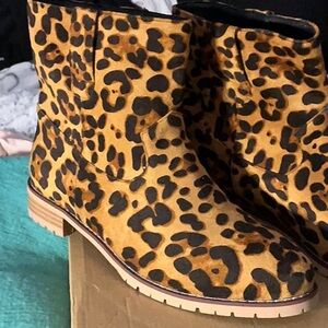 Leopard Print Brown and Black Ankle Boots